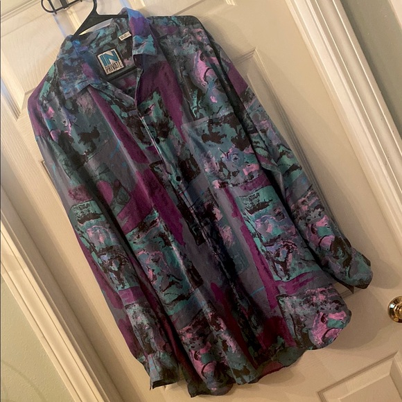 VINTAGE IN PRIVATE SILK Purple and Blue Casual Button Down Shirt Blouse - Picture 4 of 7